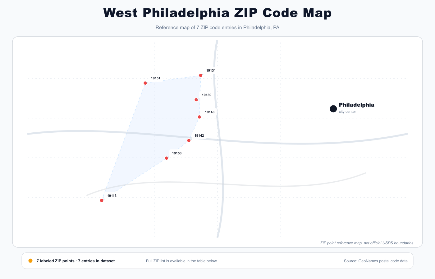 West Philadelphia ZIP code map