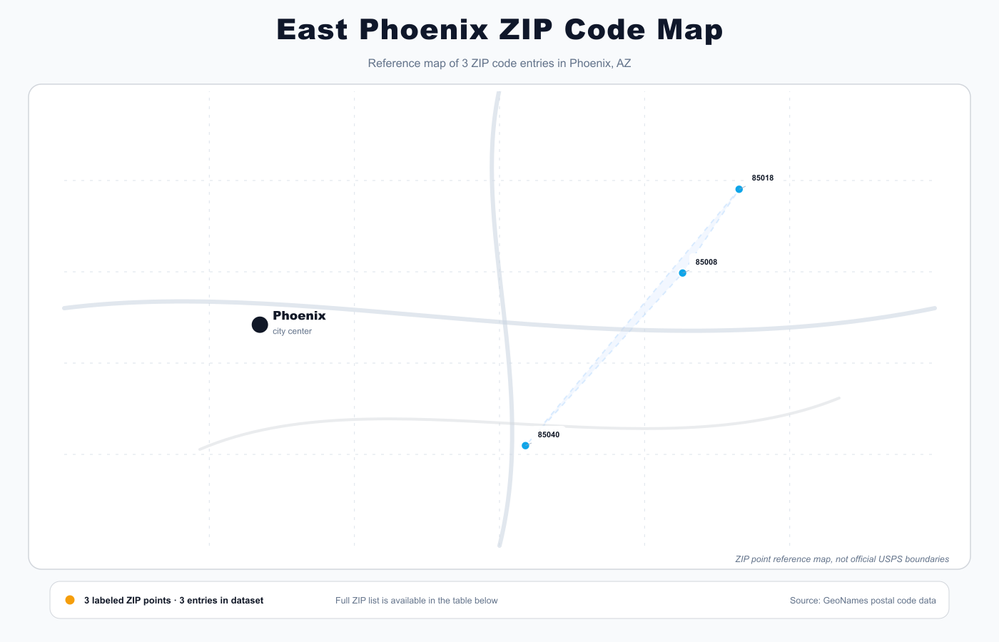 East Phoenix ZIP code map