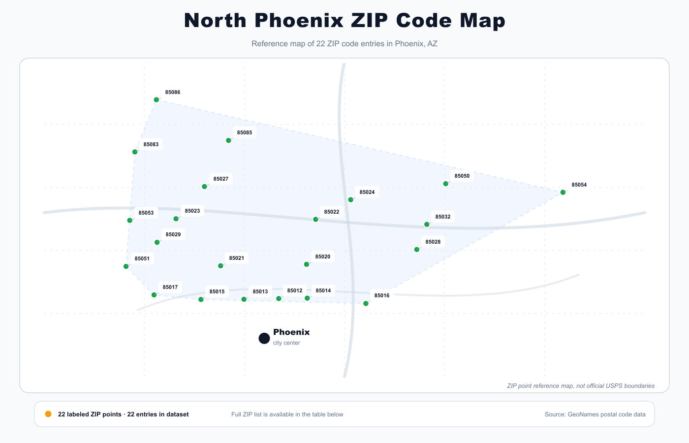 North Phoenix ZIP code map
