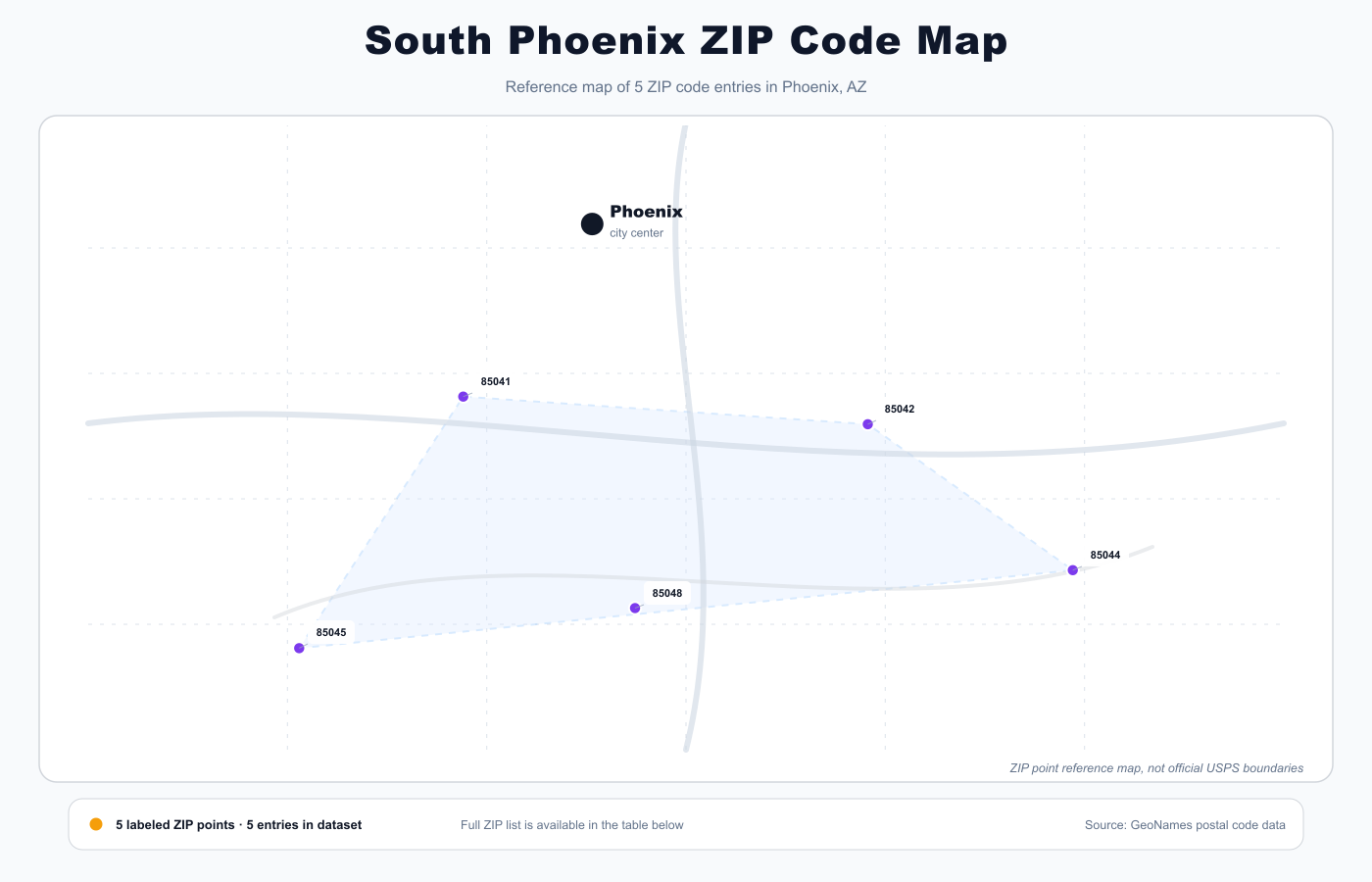 South Phoenix ZIP code map