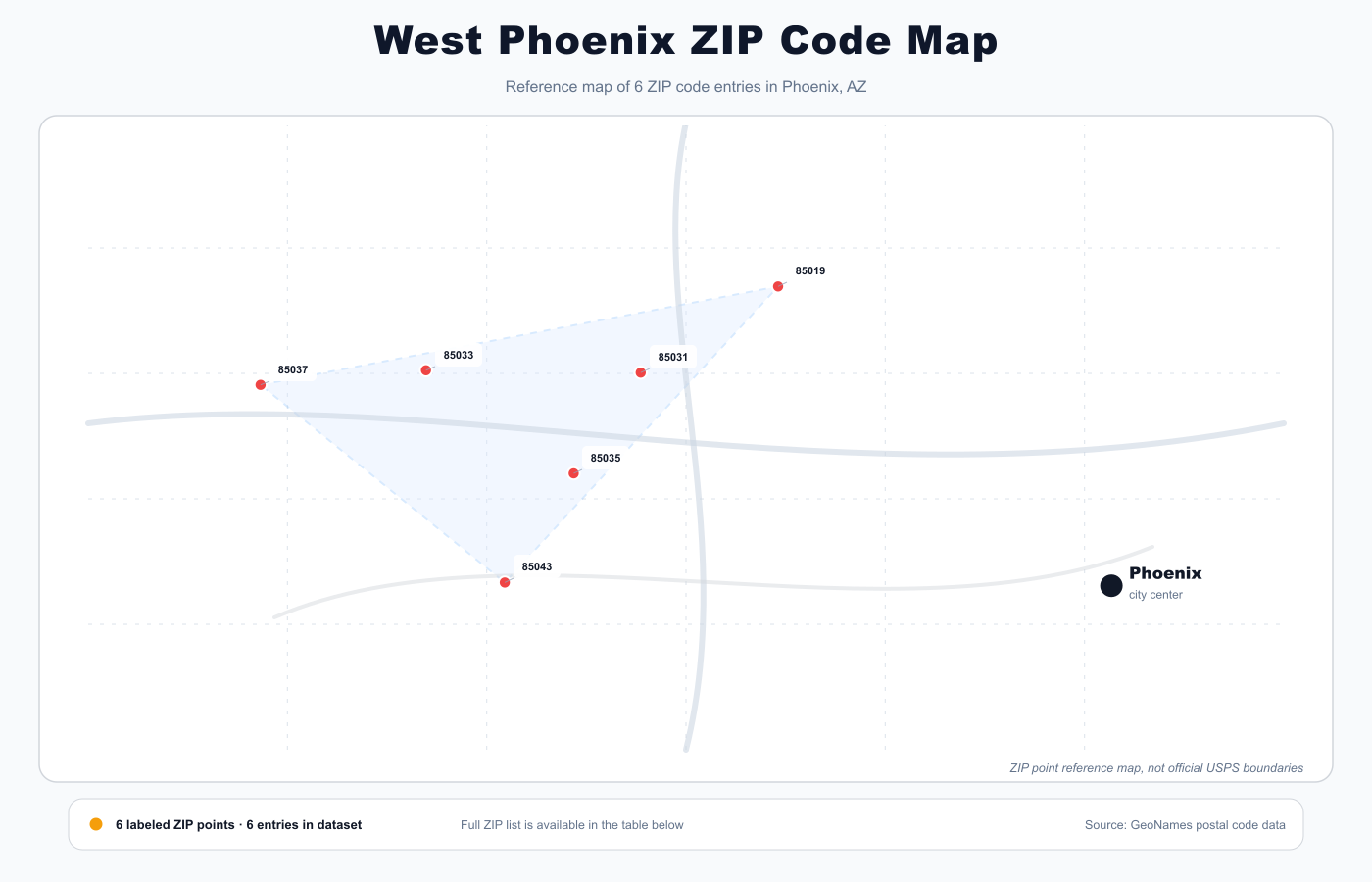 West Phoenix ZIP code map