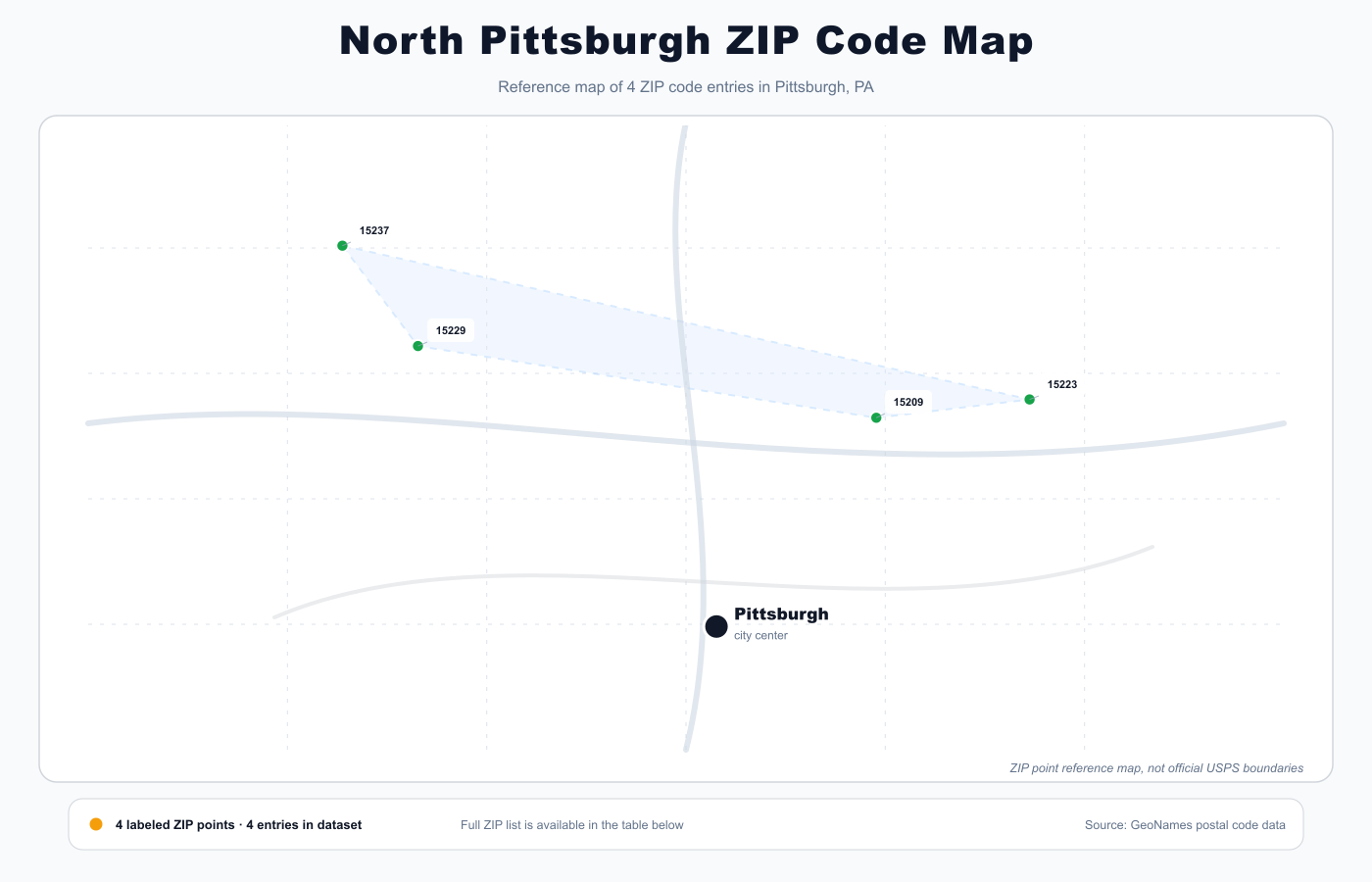 North Pittsburgh ZIP code map