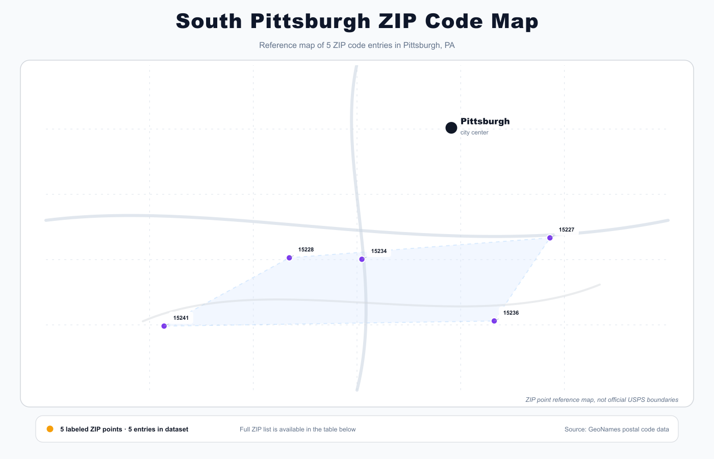 South Pittsburgh ZIP code map
