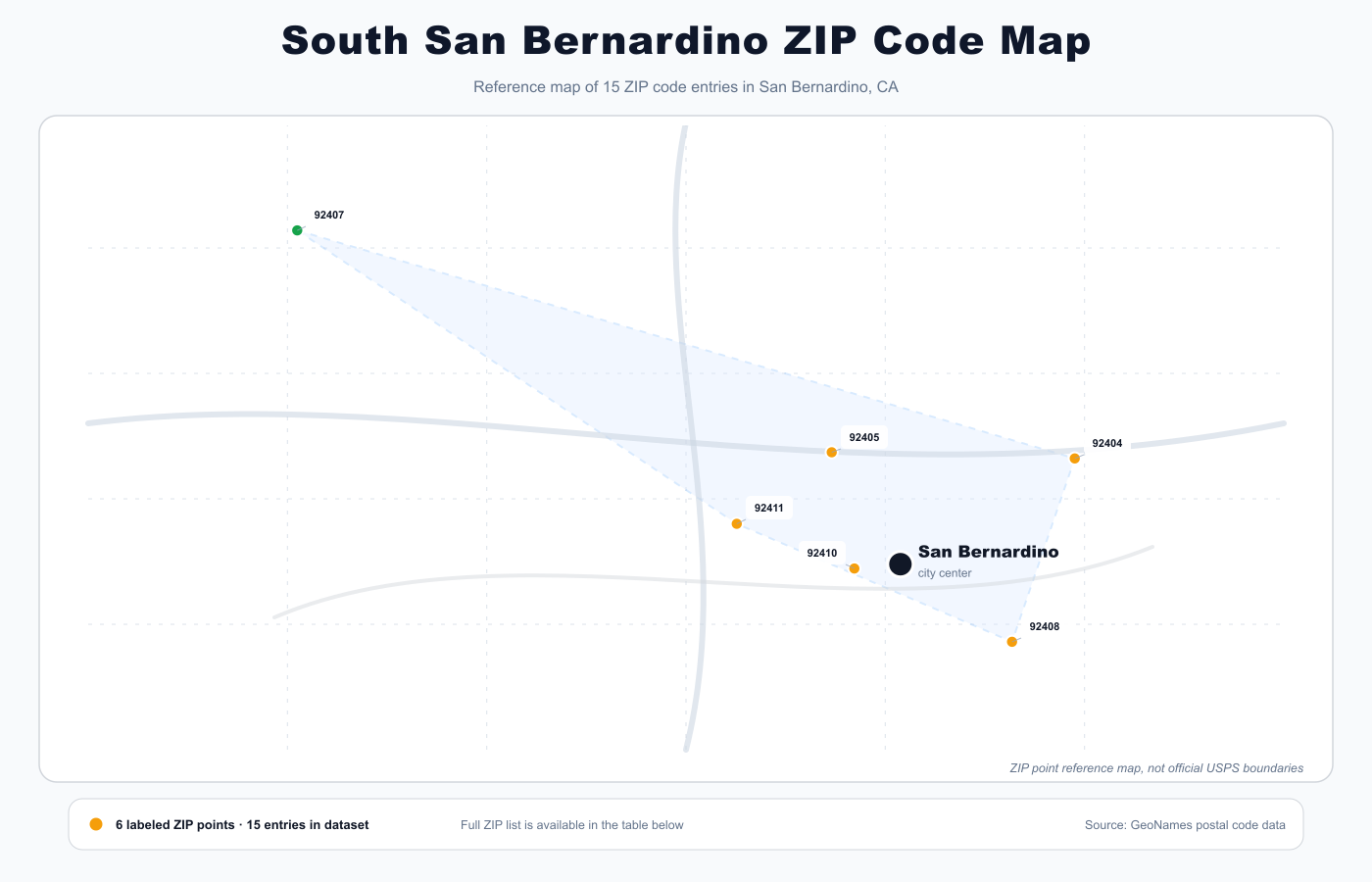 South San Bernardino ZIP code map