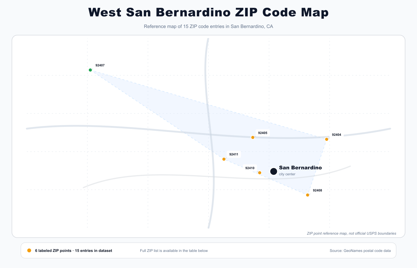 West San Bernardino ZIP code map